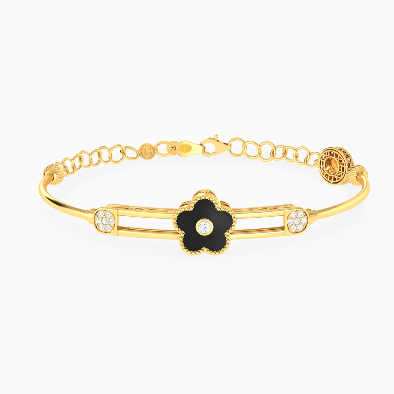 18K Gold Cubic Zirconia & Enamel Coated Chain Bracelet