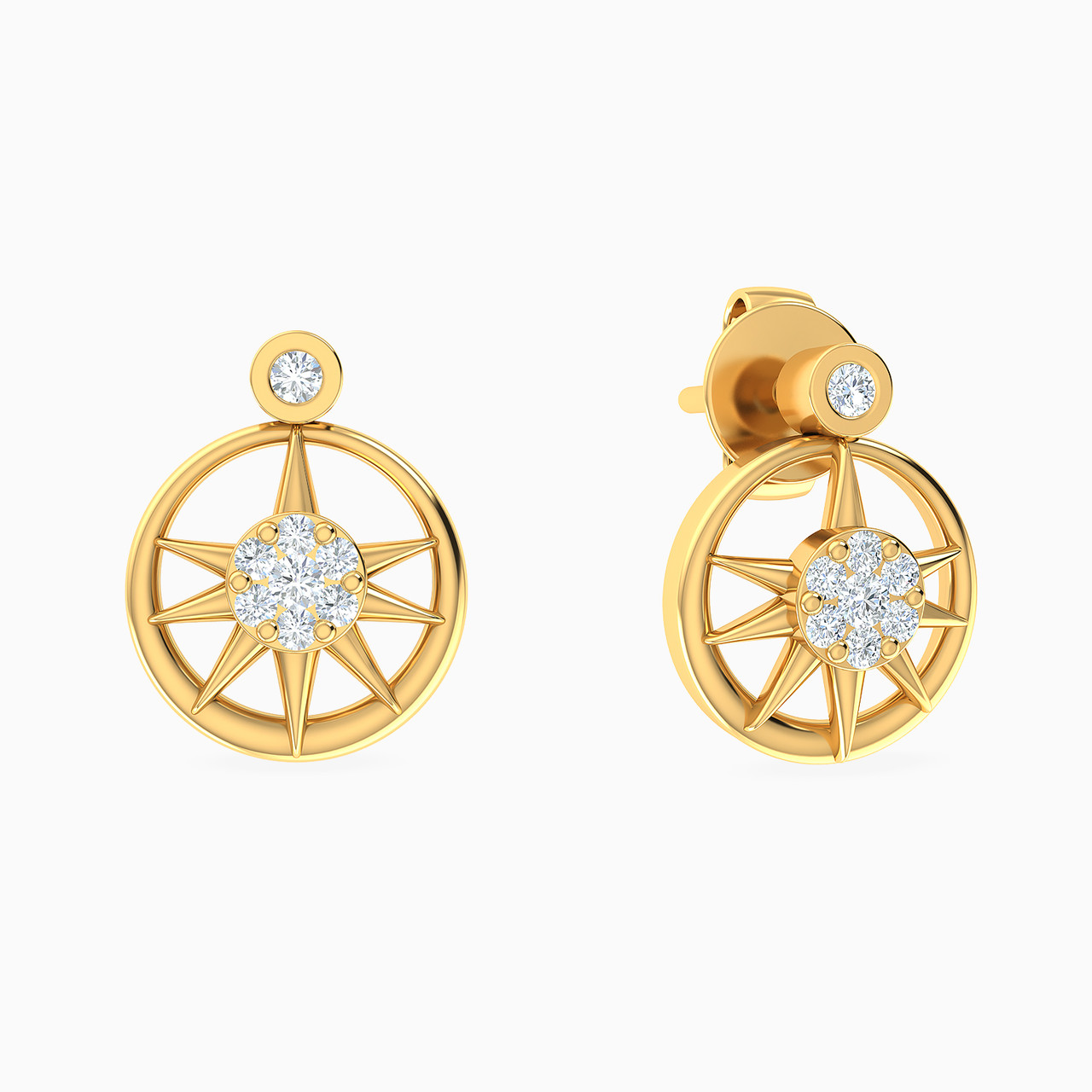 Round Shaped Diamond Stud Earrings in 18K Gold