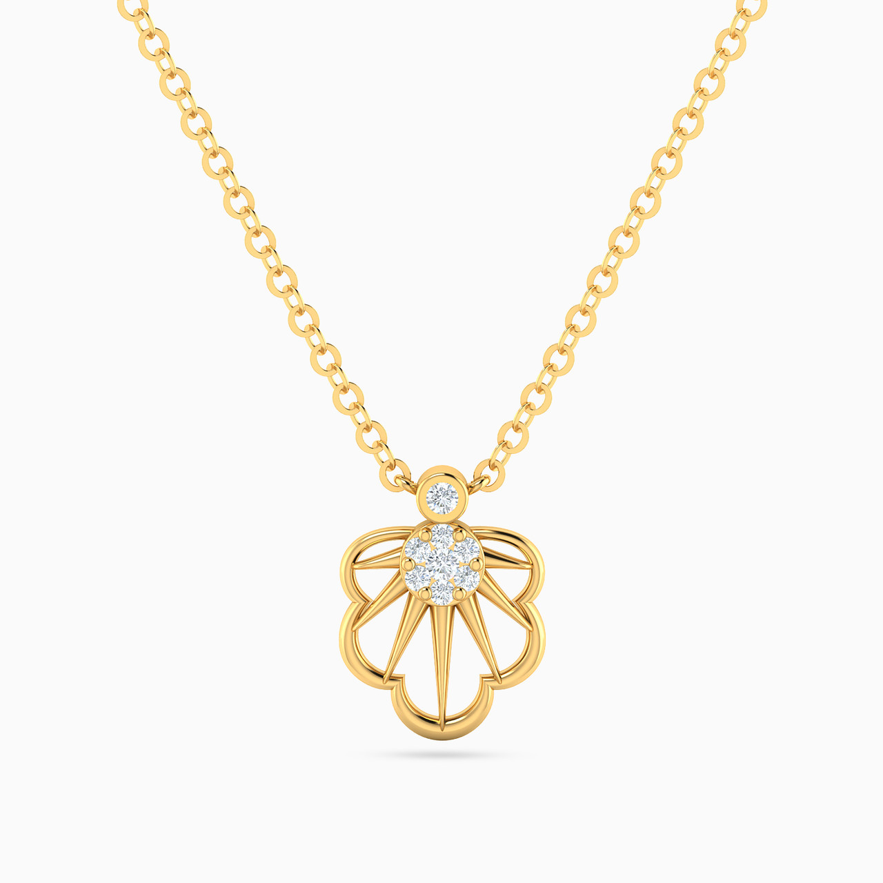 Scalloped Diamond Pendant Necklace with 18K Gold Chain