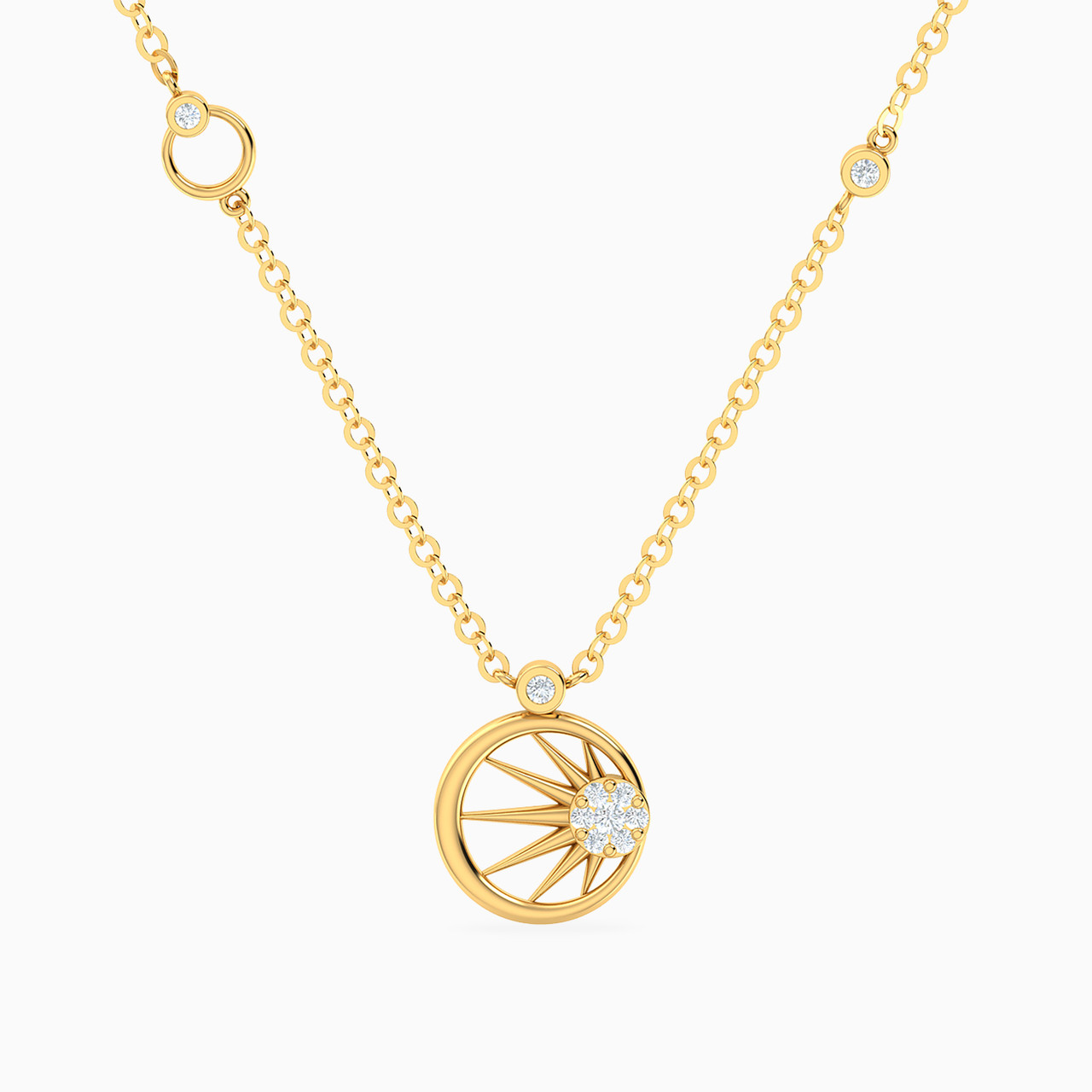 Round Shaped Diamond Pendant Necklace with 18K Gold Chain