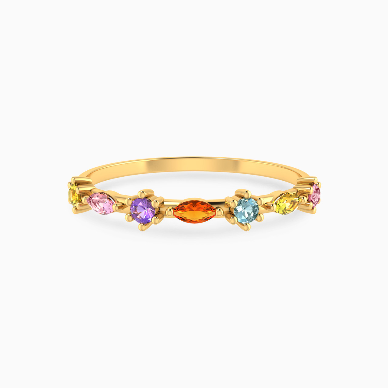 Multi-shaped Colored Stones Statement Ring in 14K Gold