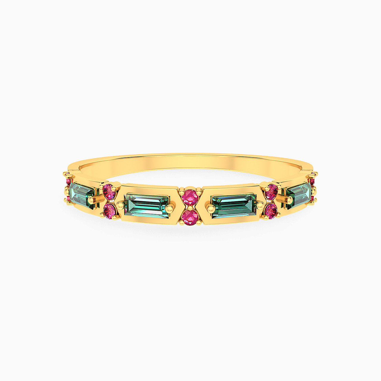Multi-shaped Colored Stones Statement Ring in 14K Gold 