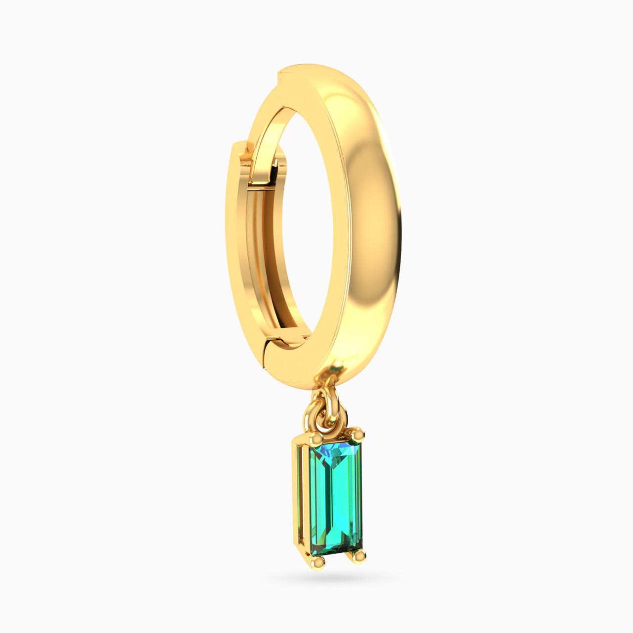 Baguette Shaped Colored Stones Hoop Earring in 14K Gold