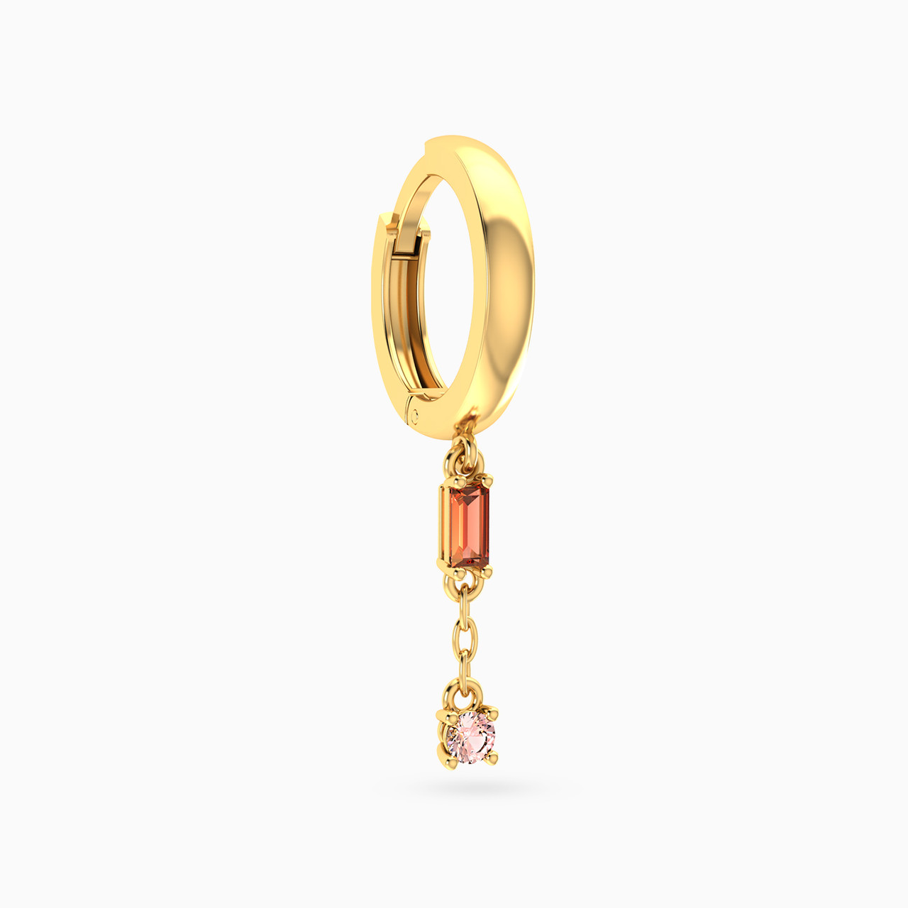 Multi-shaped Colored Stones Hoop Earring in 14K Gold