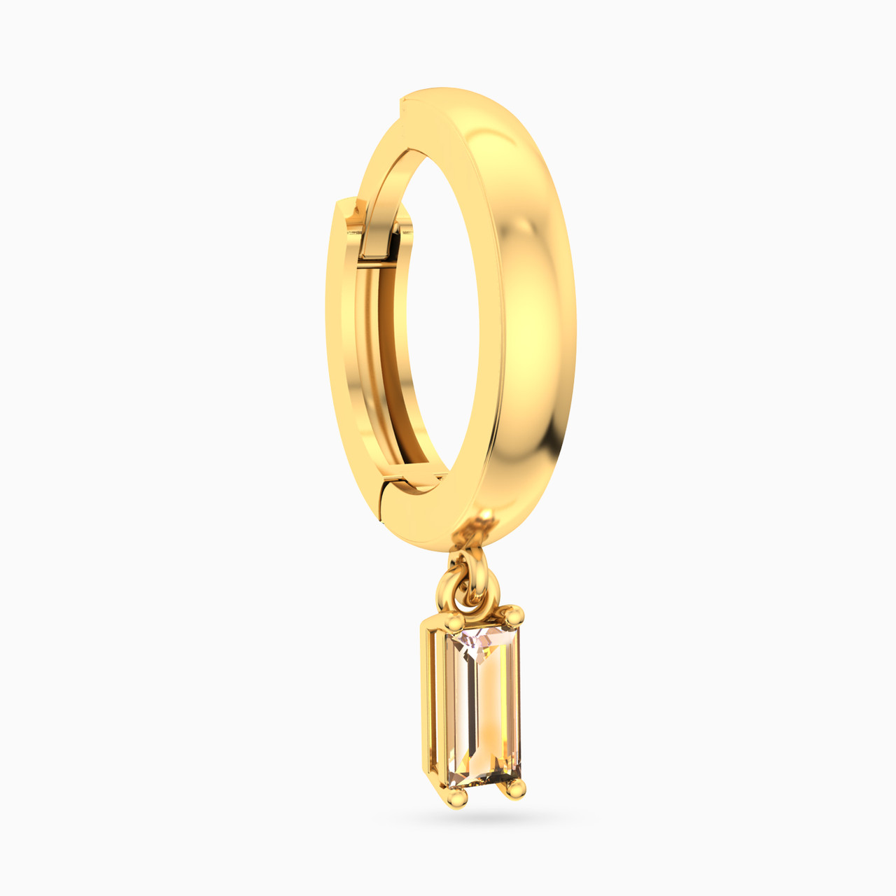 Baguette Shaped Colored Stones Hoop Earring in 14K Gold