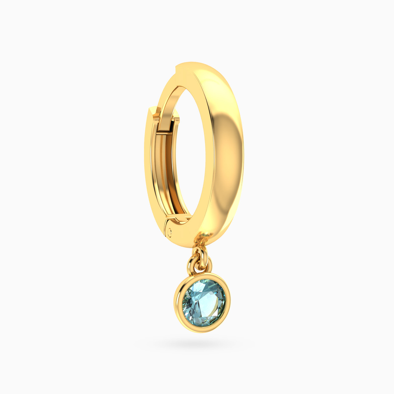 Round Shaped Colored Stones Hoop Earring in 14K Gold
