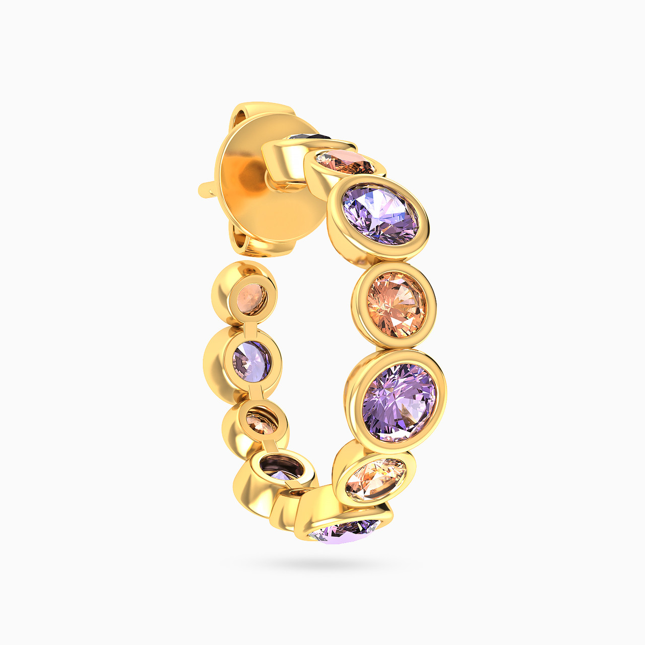 Round Shaped Colored Stones Hoop Earring in 14K Gold