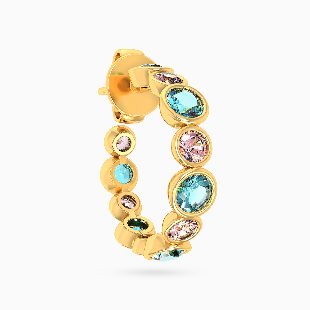 Round Shaped Colored Stones Hoop Earring in 14K Gold