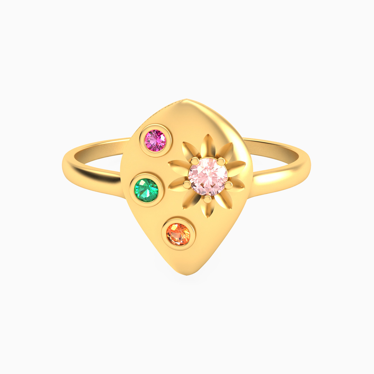 14K Gold Colored Stones Statement Ring