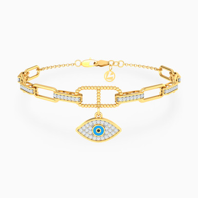 Evil Eye Cubic Zirconia & Enamel Coated Chain Bracelet in 18K Gold - 113101301652201