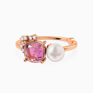 Circle Diamond & Pearl Ring in 18K Gold - 144100307153151 Circle Diamond & Pearl Ring in 18K Gold - 144100307153151
