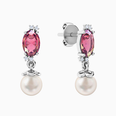 Round Diamond & Pearl Stud Earrings in 18K Gold - 144200301191001