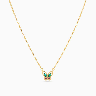 Butterfly Colored Stones Necklace in 14K Gold - 102051801302401