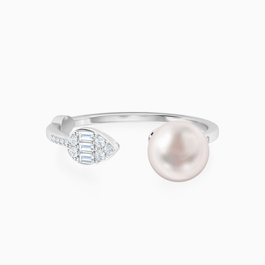 Multi-Shaped Diamond & Pearl Two-Headed Ring in 18K Gold - 141101100381151
