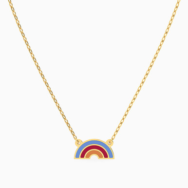 Kids Rainbow Enamel Coated Necklace in 14K Gold - 101051400642251