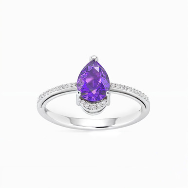 Pear Diamond & Purple Stone Ring in 18K Gold - RG10-674