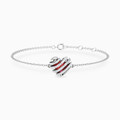 Heart Red Stone & Diamonds Chain Bracelet in 18K Gold - 144361101611181
