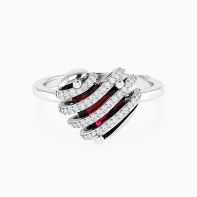 Heart Red Stone & Diamonds Ring in 18K Gold - 144101101611151