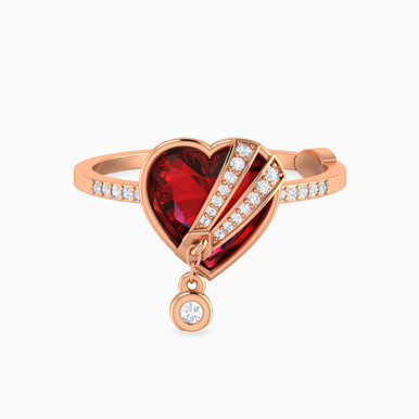 Heart Red Stone & Diamonds Ring in 18K Gold - 144101101553151