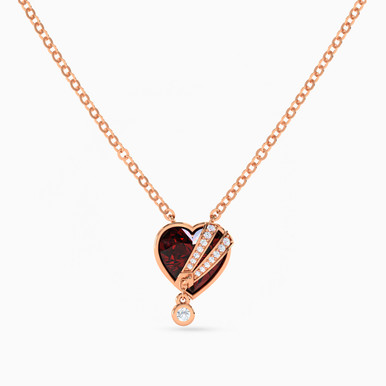 Heart Red Stone & Diamonds Necklace in 18K Gold - 144501101553451