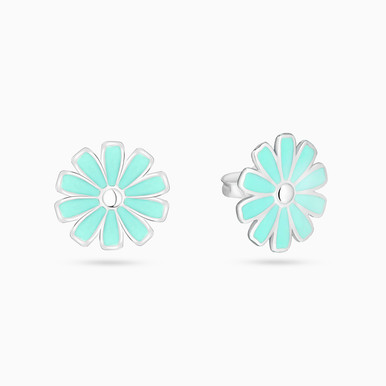 Flower Earrings Enamel Stud Earrings in Silver - 167031800041001