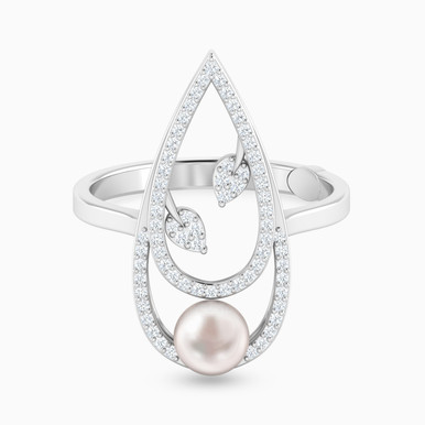 Pear Diamonds & Pearl Ring In 18K Gold - 144101101521151 Pear Diamonds & Pearl Ring In 18K Gold - 144101101521151