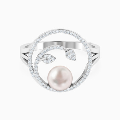 Round Diamonds & Pearl Ring In 18K Gold - 144101101531151 Round Diamonds & Pearl Ring In 18K Gold - 144101101531151