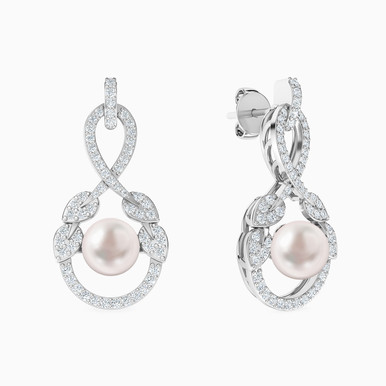 Infinity Diamonds & Pearl Earrings In 18K Gold - 144201101591001