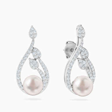 Pear Diamonds & Pearl Earrings In 18K Gold - 144201101581001