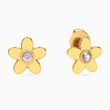Kids Flower Colored Stones Stud Earrings in 14K Gold - 101031800482001