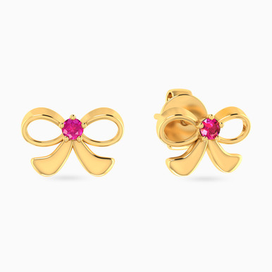 Kids Bow Colored Stones Stud Earrings in 14K Gold - 101031800452001
