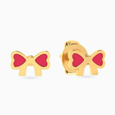 Kids Bow Colored Stones Stud Earrings in 14K Gold - 101031400042001