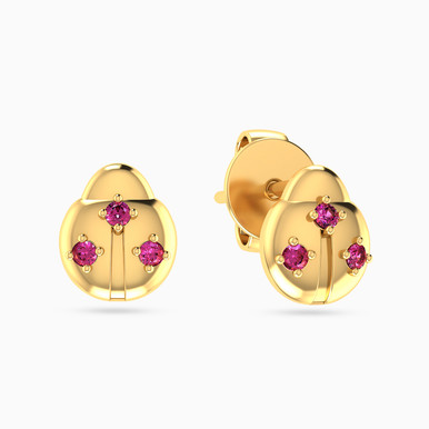 Kids Ladybug Colored Stones Stud Earrings in 14K Gold - 101031800462001