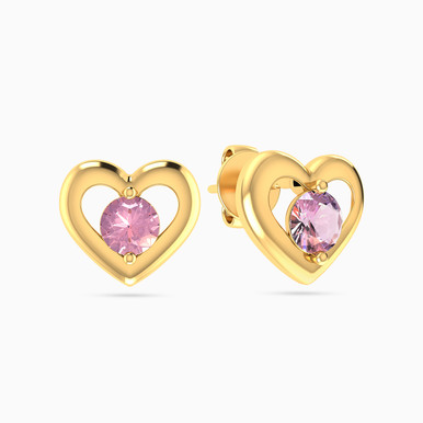 Kids Heart Pink Stone Stud Earrings in 14K Gold - 101031800502001