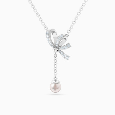 Knot Pearl & Diamond Necklace In 18K Gold - 141501100471451
