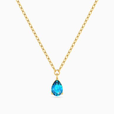 Aqua Blue Stone Necklace In 14K Gold - 101051801172401
