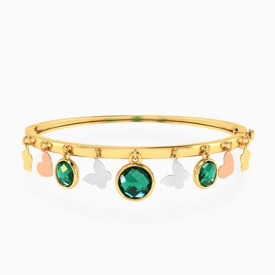 Butterflies Green Stone Bangle-Charm Bracelet In 18K Gold - 113111101822001