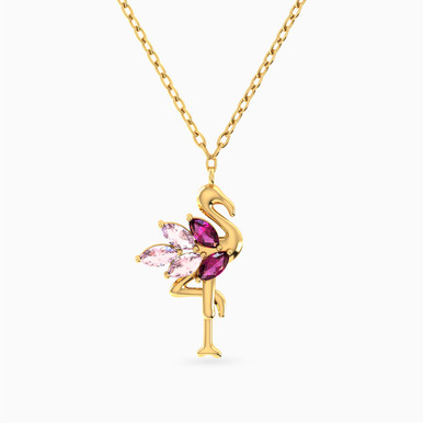 Flamingo Pink Stones Necklace In 14K Gold - 102051801562401