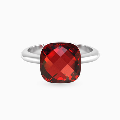 Red Stone Ring In Silver - 167021800131142