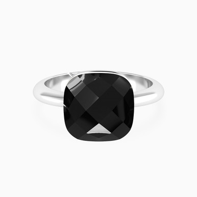 Black Stone Ring In Silver - 167021800131141