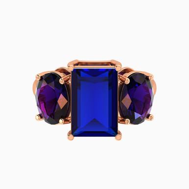 Rectangular Colored Stones Three-Stone Gold Plated Ring - 167021800163171