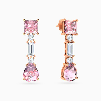 Multishaped Soft Rose Stone Gold Plated Drop Earrings - 167031800233001