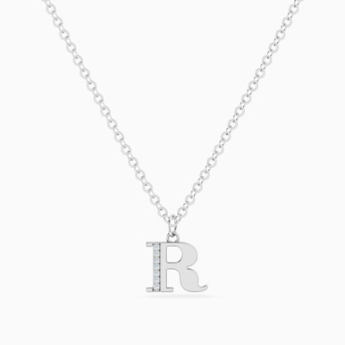 Letter R Diamond Necklace In 14K Gold - 171500300341401