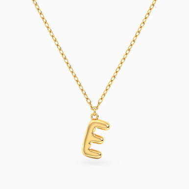 Rounded Edge Letter E Necklace In 14K Gold - 101050300292400