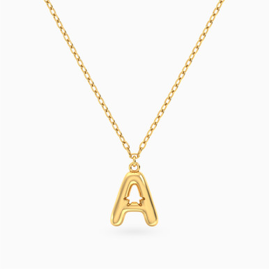 Rounded Edge Letter A Necklace In 14K Gold - 101050300272400