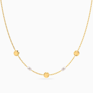 Round Discs Pearl Necklace in 14K Gold - 101051400992401