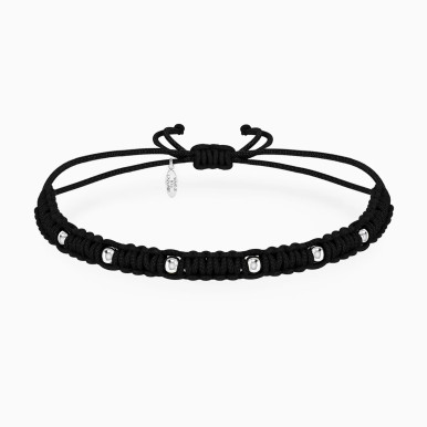 Spaced Beads Black Cord Bracelet in Silver - 167100200071261