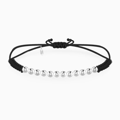 Beads Row Black Cord Bracelet in Silver - 167100200061261