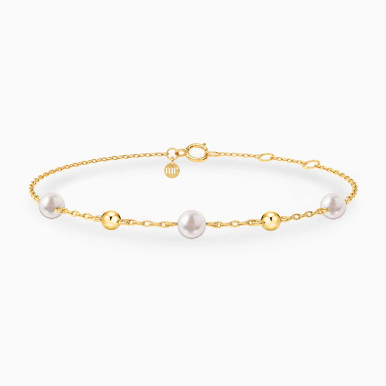 Spaced Beads & Pearls Chain Bracelet in 9K Gold - 191100200012181