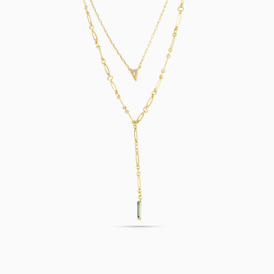 Triangle & Baguette Green Stone Lariat Necklace in 18K Gold - 113051101002451 Triangle & Baguette Green Stone Lariat Necklace in 18K Gold - 113051101002451